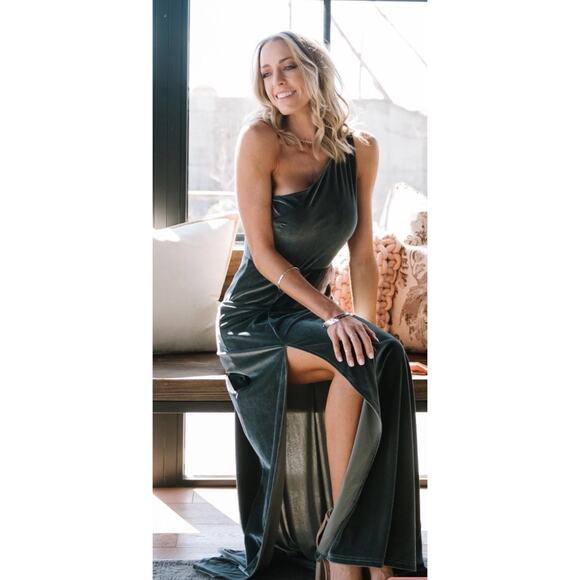 Baltic Born Velvet Tatiana One Shoulder Maxi Dress Eucalyptus Womens XL New